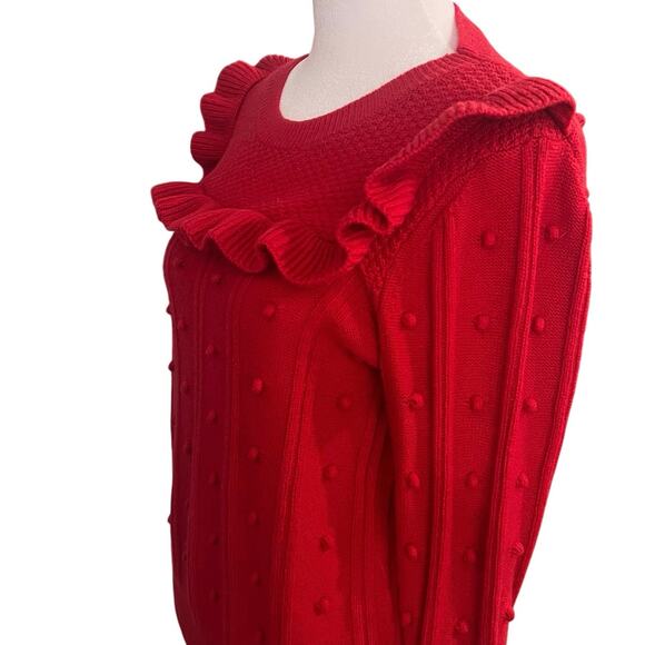 Kate Spade | Wool Blend Ruffle Yoke Bobble Sweater | Charm Red | Women’s Small - Picture 6 of 14